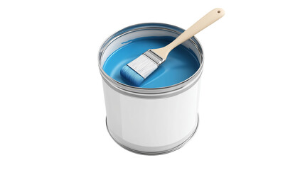 Blue Paint Can with Brush Ready for Painting Projects on white and transparent Background