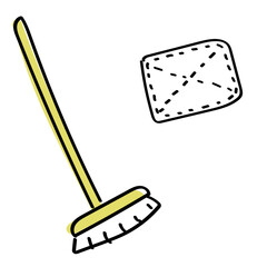 シンプルな清掃用具のイラスト　ブラシと雑巾