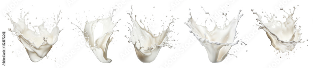 Poster png dynamic milk splash sequence, element set on transparent background