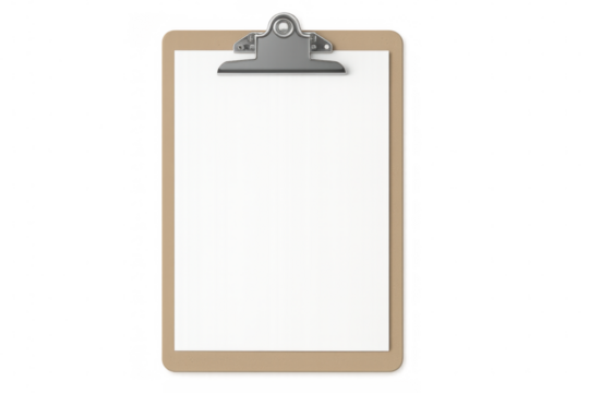 Blank white clipboard hovering against transparent backdrop, waiting for key details and annotations