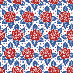 Rose Flowers USA Patriotic Seamless pattern