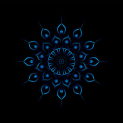 Abstract Floral Mandala Design in Cyan Lines