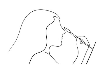 Woman artist line drawing painting self portrait minimalist art