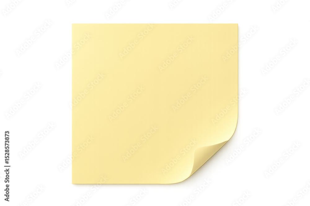 Poster blank yellow sticky note with curled corner on a transparent background, creating space for text or 