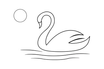 Elegant line drawing of a swan on water with a circle