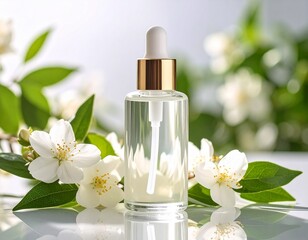 花と緑を添えたオールシーズン対応の化粧品ボトル