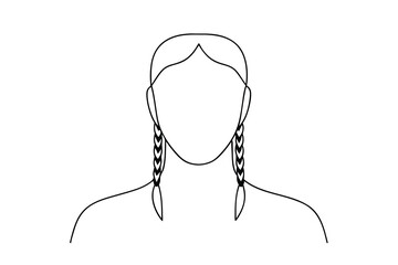 Line drawing woman with braids simple minimalist illustration