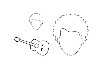 Line drawing of two people with curly hair and acoustic guitar