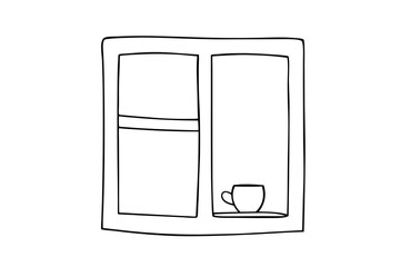Simple line drawing of a cupboard with a cup