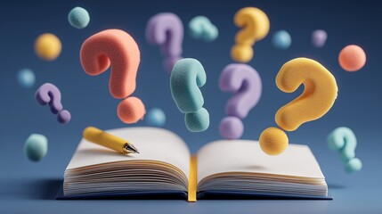 Open Book with Floating Question Marks
