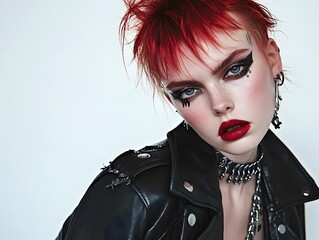 62. Model in leather jacket with punk accessories