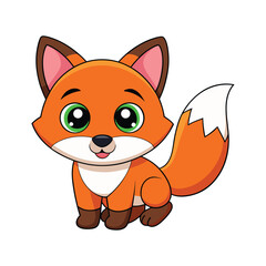 Obraz premium A cute, funny, orange cartoon fox illustration with a tail, smiling like a wild cat