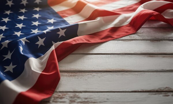 American flag draped on rustic wood patriotism independence and freedom
