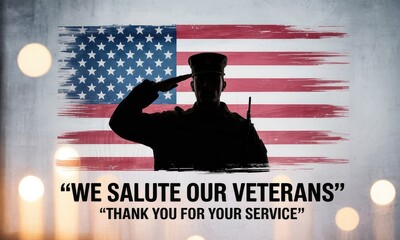 Silhouette soldier saluting american flag veterans day tribute