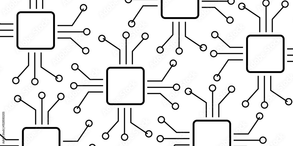 Poster abstract seamless, monochromatic vector pattern featuring stylized microchip or circuit board elemen