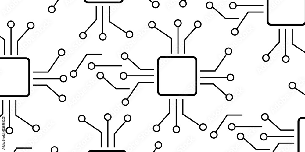 Poster abstract seamless, monochromatic vector pattern featuring stylized microchip or circuit board elemen