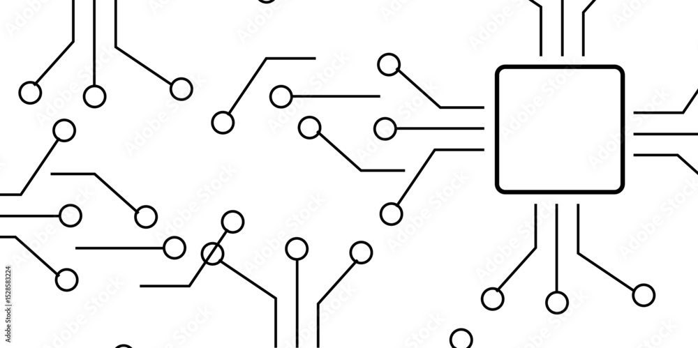 Poster abstract seamless, monochromatic vector pattern featuring stylized microchip or circuit board elemen