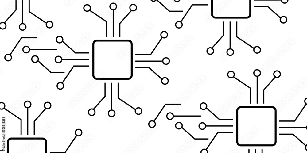 Poster abstract seamless, monochromatic vector pattern featuring stylized microchip or circuit board elemen