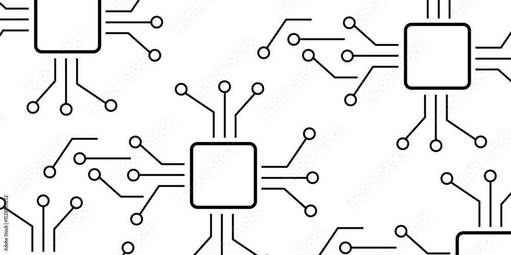 Poster abstract seamless, monochromatic vector pattern featuring stylized microchip or circuit board elemen