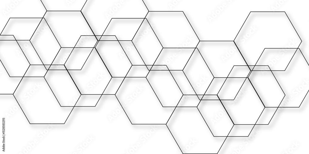 Poster abstract seamless geometric background with interconnected hexagons outlined in thin gray lines on a