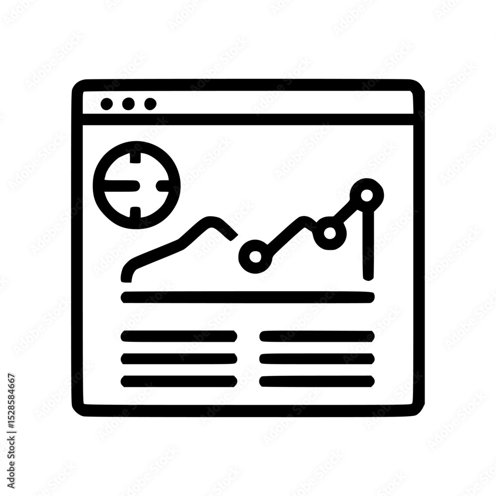 Poster website displaying business analytics; growth chart, target icon, and data report.