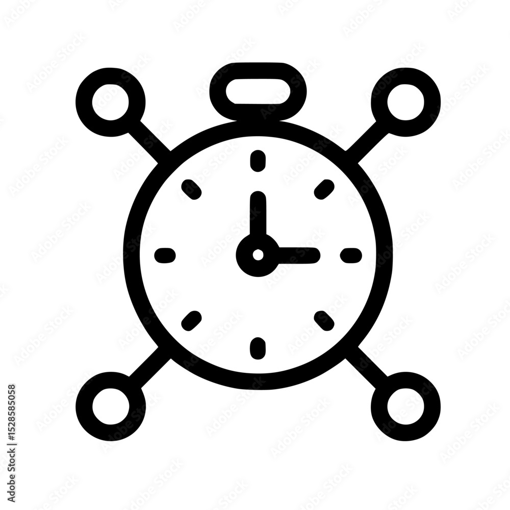 Aufkleber a simple clock icon with four connected circles, representing time management and deadlines.