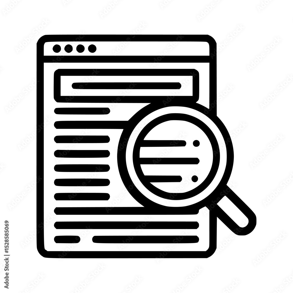 Poster a browser window with text is being examined with a magnifying glass.