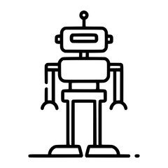 Obraz premium A simple, line-art illustration of a robot with a rectangular head and body, standing upright.