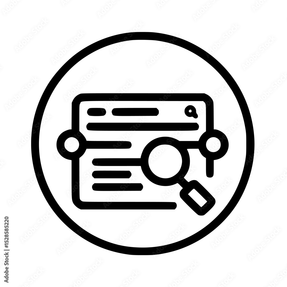 Poster icon depicting a search engine interface with a magnifying glass for analysis.