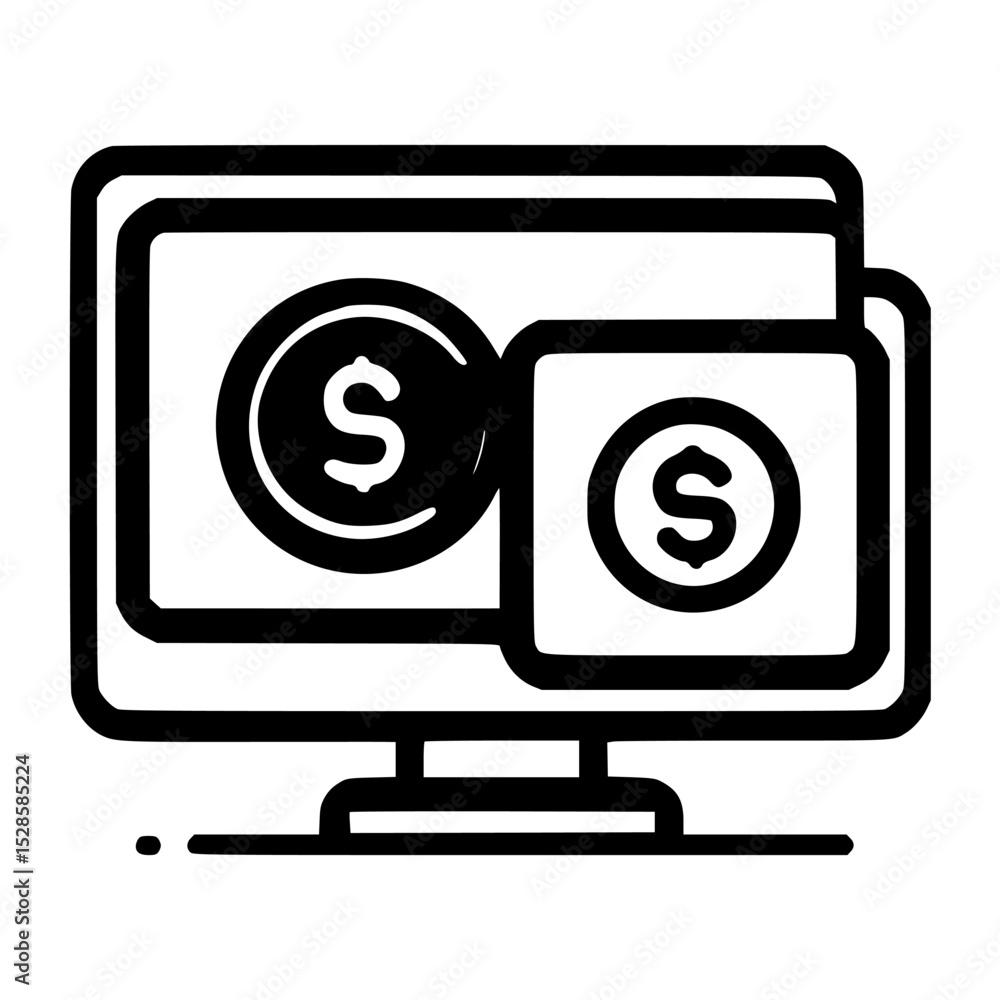 Poster computer screen displaying a dollar coin, with a smaller screen showing the same coin, representing 