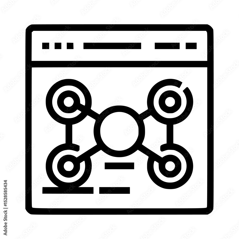 Poster a black and white illustration of a network diagram displayed on a computer screen.