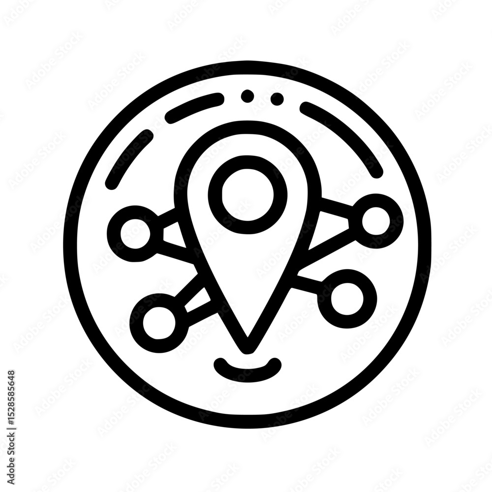Poster a circular icon depicting a location marker connected to several nodes, symbolizing a network.