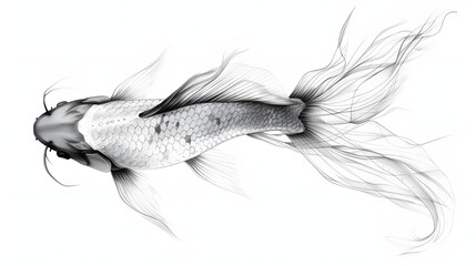 pencil sketch of a swimming koi fish fluid