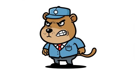 Fototapeta premium Angry Cartoon Animal Character in Blue Uniform