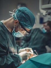 4. Close-up of dentist working with suction tool inside a patient is mouth