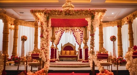 The decoration and interiors of the hindu wedding mandap