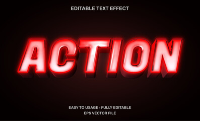 Action text, editable text effect template, 3d bold futuristic red neon light style typeface