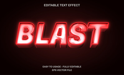 Blast text, editable text effect template, 3d bold futuristic red neon light style typeface