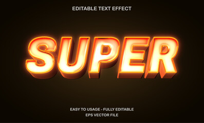 Super text, editable text effect template, 3d bold futuristic orange neon light style typeface