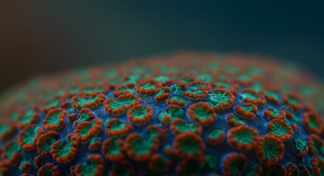 Intricate Colony: A close-up of vibrant marine coral polyps with stunning detail