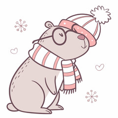 Playful Capybara Cozy winter SVG (wearing glasses)