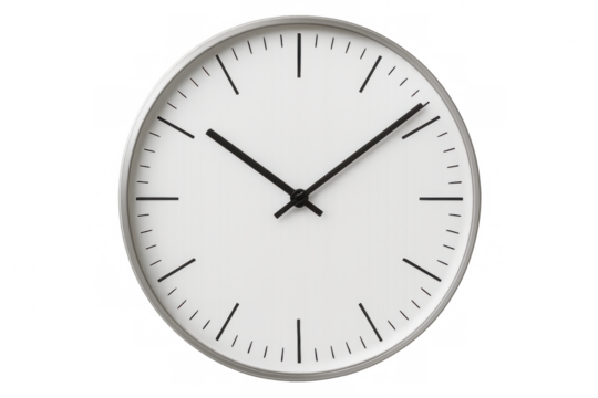 Minimalist clock showcasing time on a transparent background, emphasizing modern design and simplicity for contemporary home or office decor