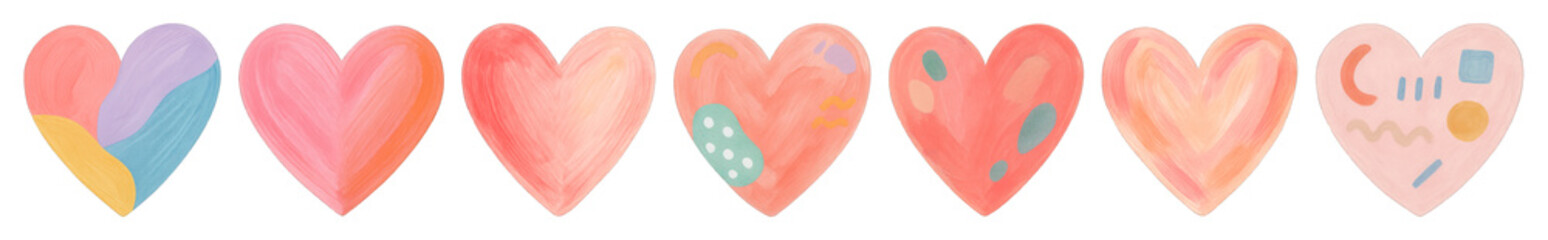Fototapeta na wymiar PNG Colorful artistic heart designs, element set on transparent background