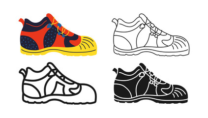 Builders safety boots icon symbol set. Modern construction protective worker safety boots footwear for builder mechanic plumber carpentry service. Professional shoes sign design vector illustration