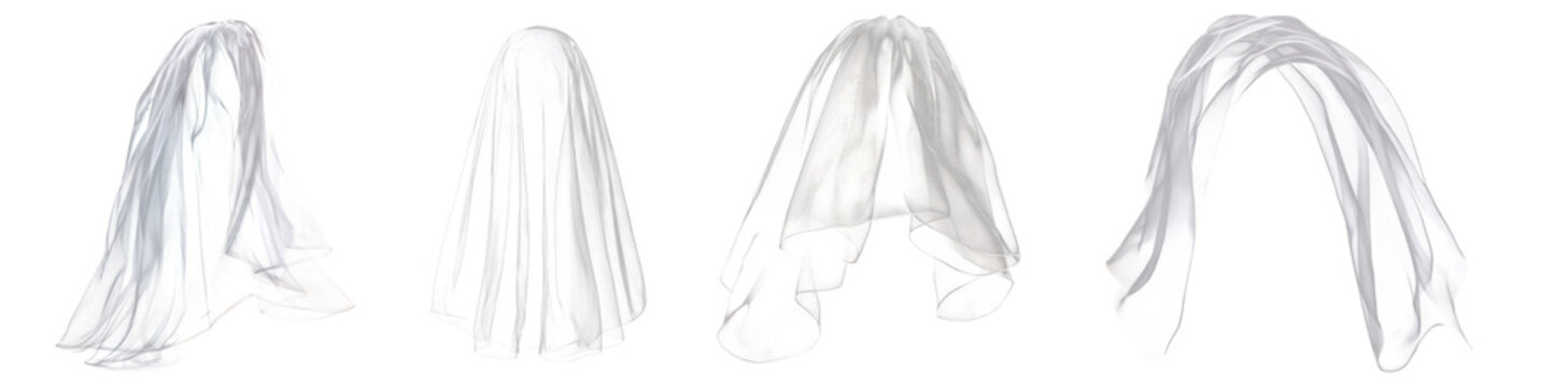 White shoulder-length bridal veil with soft flowing texture, lightweight tulle material, isolated on transparent background, ideal for wedding design, product mockups, or fashion catalogs