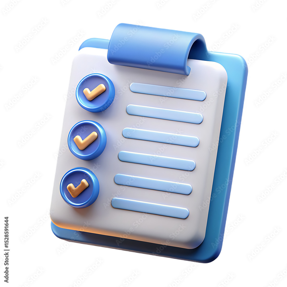Poster 3d render checklist app icon isolated on a white background