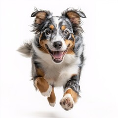 Fototapeta premium Australian Shepherd Dog Running Outdoors in Joyful Motion - Playful and Happy Canine Portrait