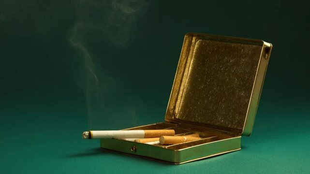 Smoking cigarettes in a vintage gold cigarette case.