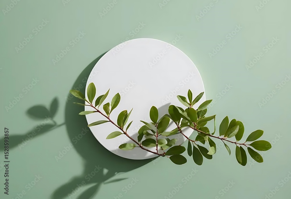 Poster minimalist presentation backdrop featuring foliage and circular form space