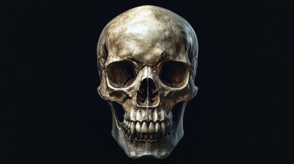 Obraz premium Intricate Details Human Skull Against Dark Background